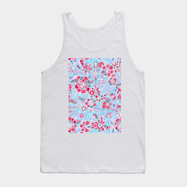 Sweet Spring Floral - cherry red & bright aqua Tank Top by micklyn
